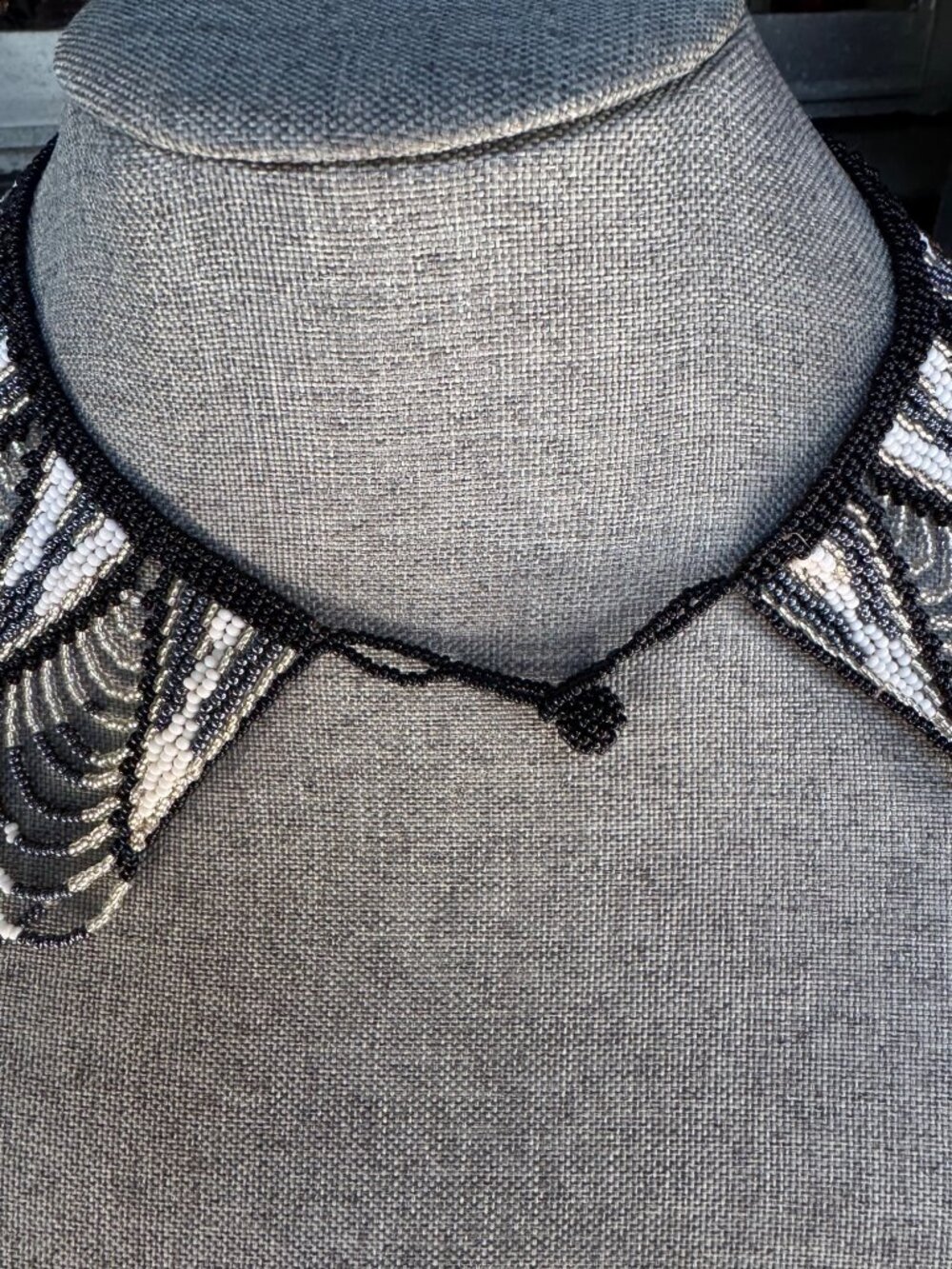 Beaded Black & White Art Deco-Style Statement Necklace - Picture 5 of 7